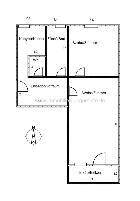 In Marcali (12 km vom Balaton entfernt) steht eine 2-Zimmer-Wohnung mit Balkon zum Verkauf